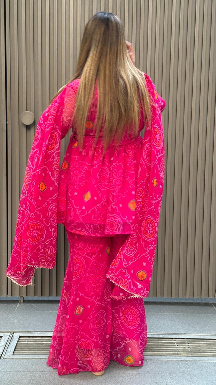 Auryah Sharrara Suit Set- Magenta